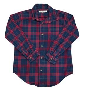 HOPE & HENRY Boys Flannel Button Down Navy Red Medium